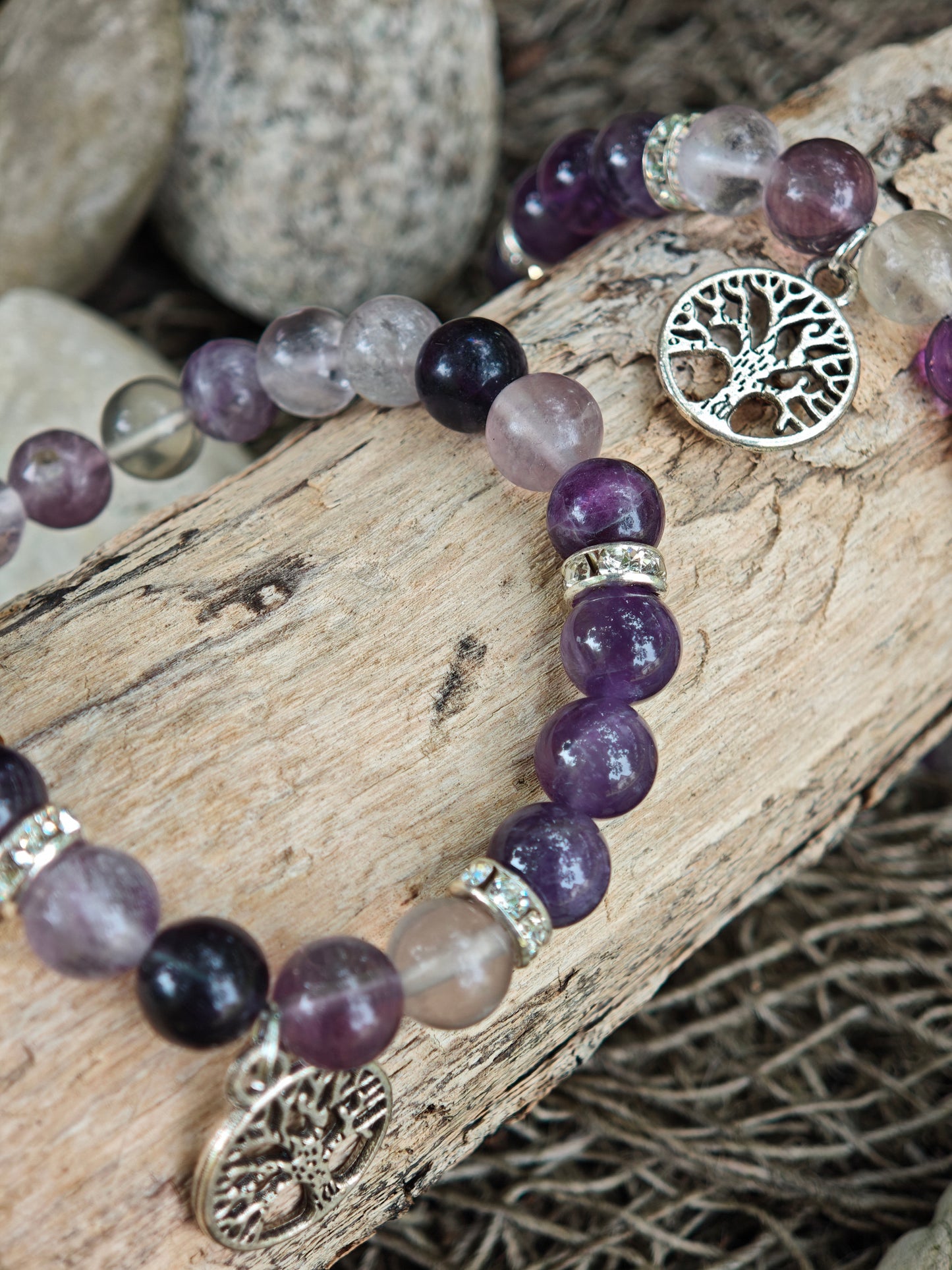 Fluorit & Amethyst Armband mit Lebensbaum