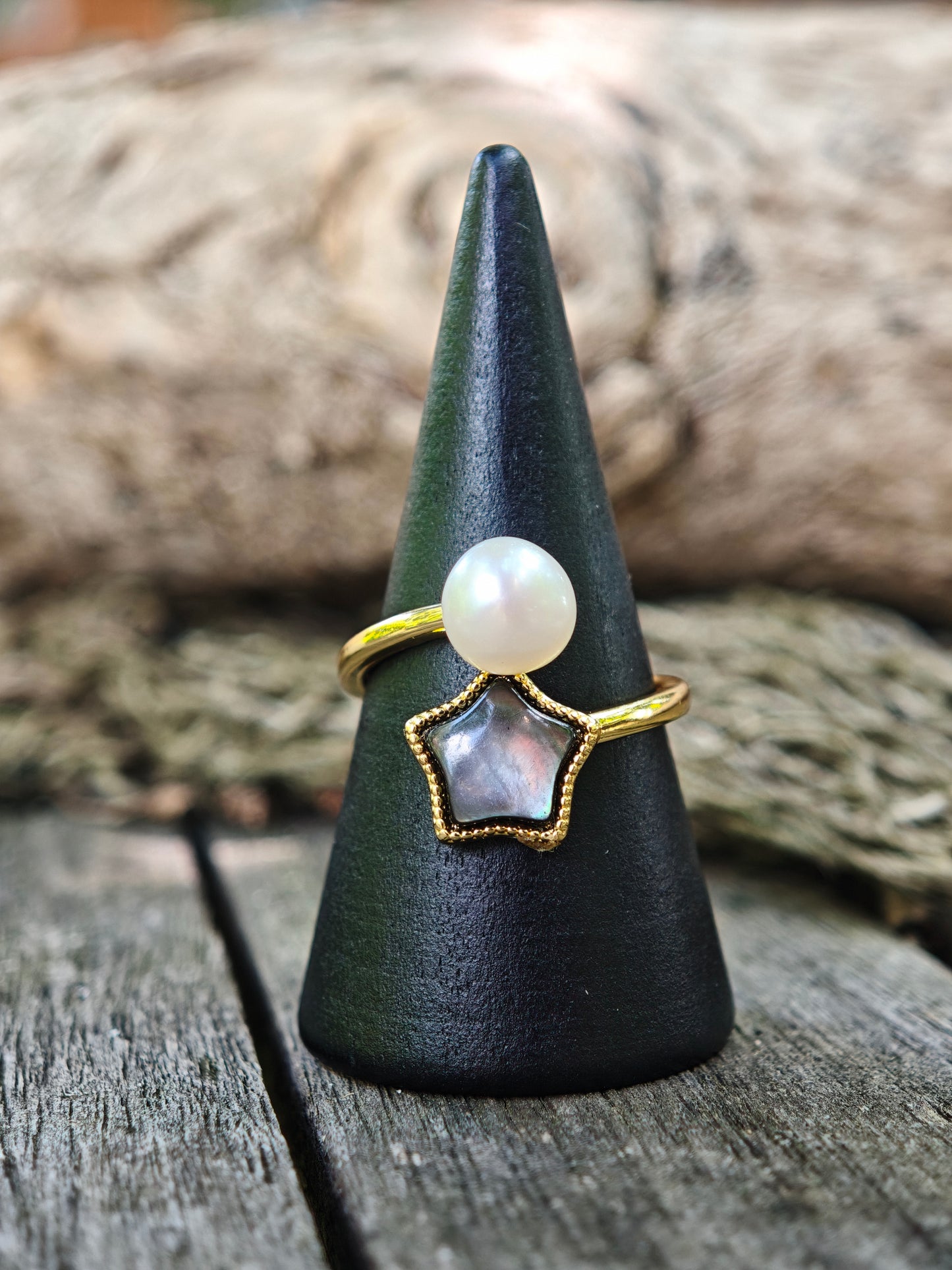 Ring mit Perle und Abalone-Stern