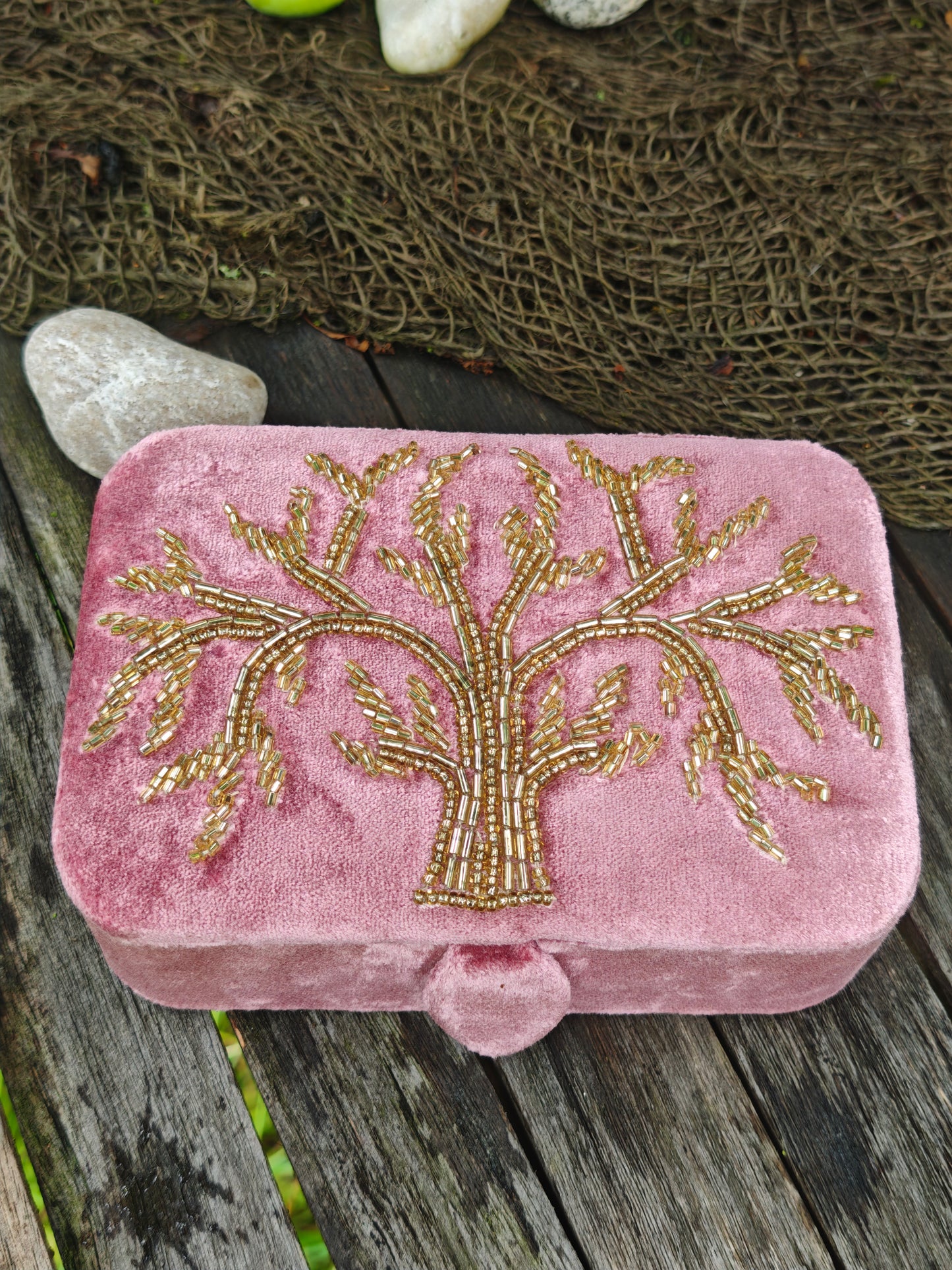 Tarotbox rosa Samt mit Lebensbaum