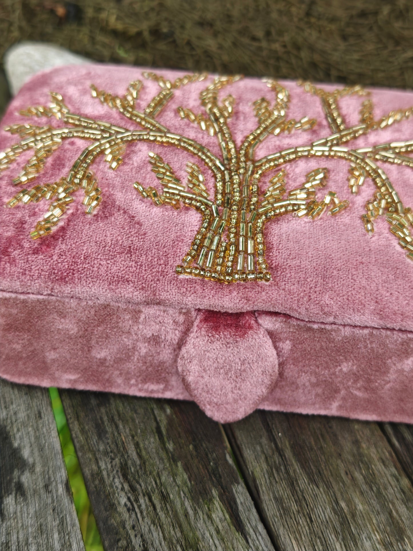 Tarotbox rosa Samt mit Lebensbaum