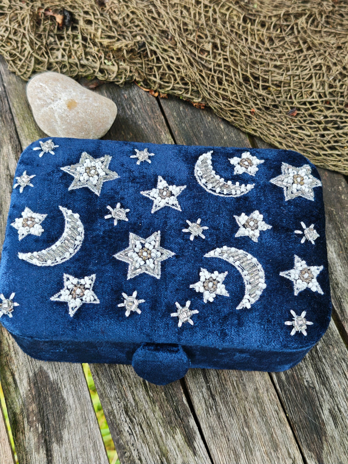Tarotbox Samt-Dunkelblau mit Mond & Sternen