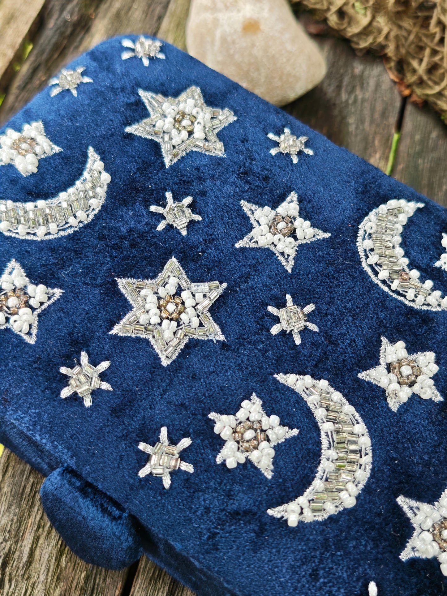 Tarotbox Samt-Dunkelblau mit Mond & Sternen