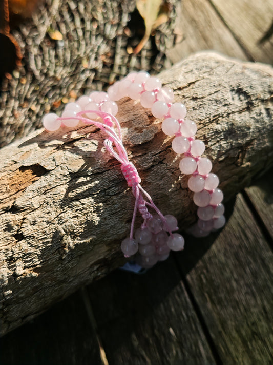 Doppelreihiges Armband mit Rosenquarz – verstellbar