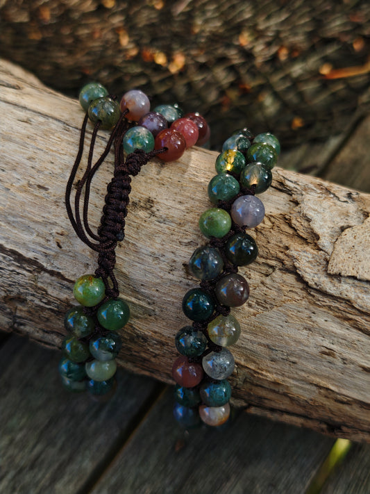 Doppelreihiges Armband mit Moosachat