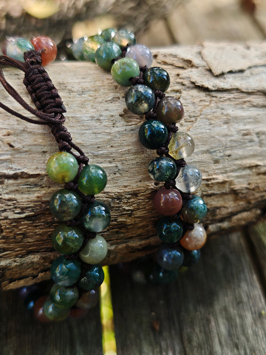 Doppelreihiges Armband mit Moosachat