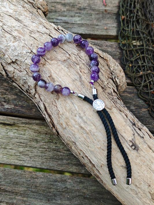 925 versilbertes Edelstein-Schnurarmband mit Amethyst – verstellbar