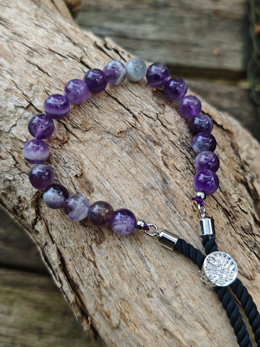 925 versilbertes Edelstein-Schnurarmband mit Amethyst – verstellbar
