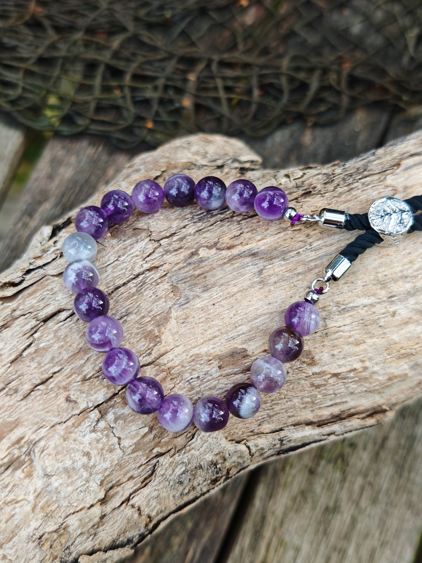 925 versilbertes Edelstein-Schnurarmband mit Amethyst – verstellbar