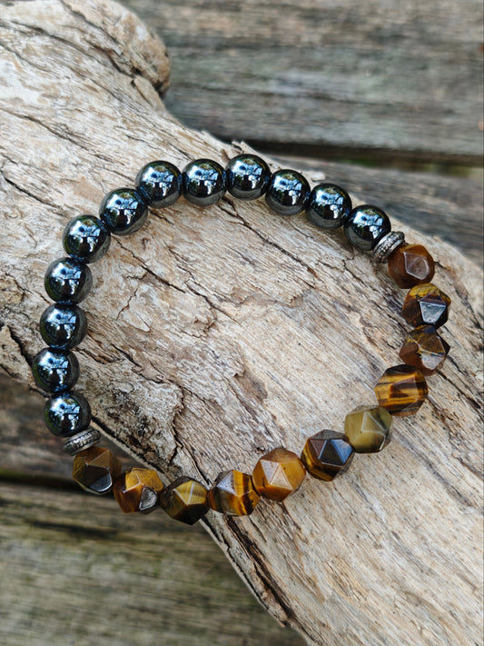 Armband mit facettierten Tigerauge-Perlen & Hämatit