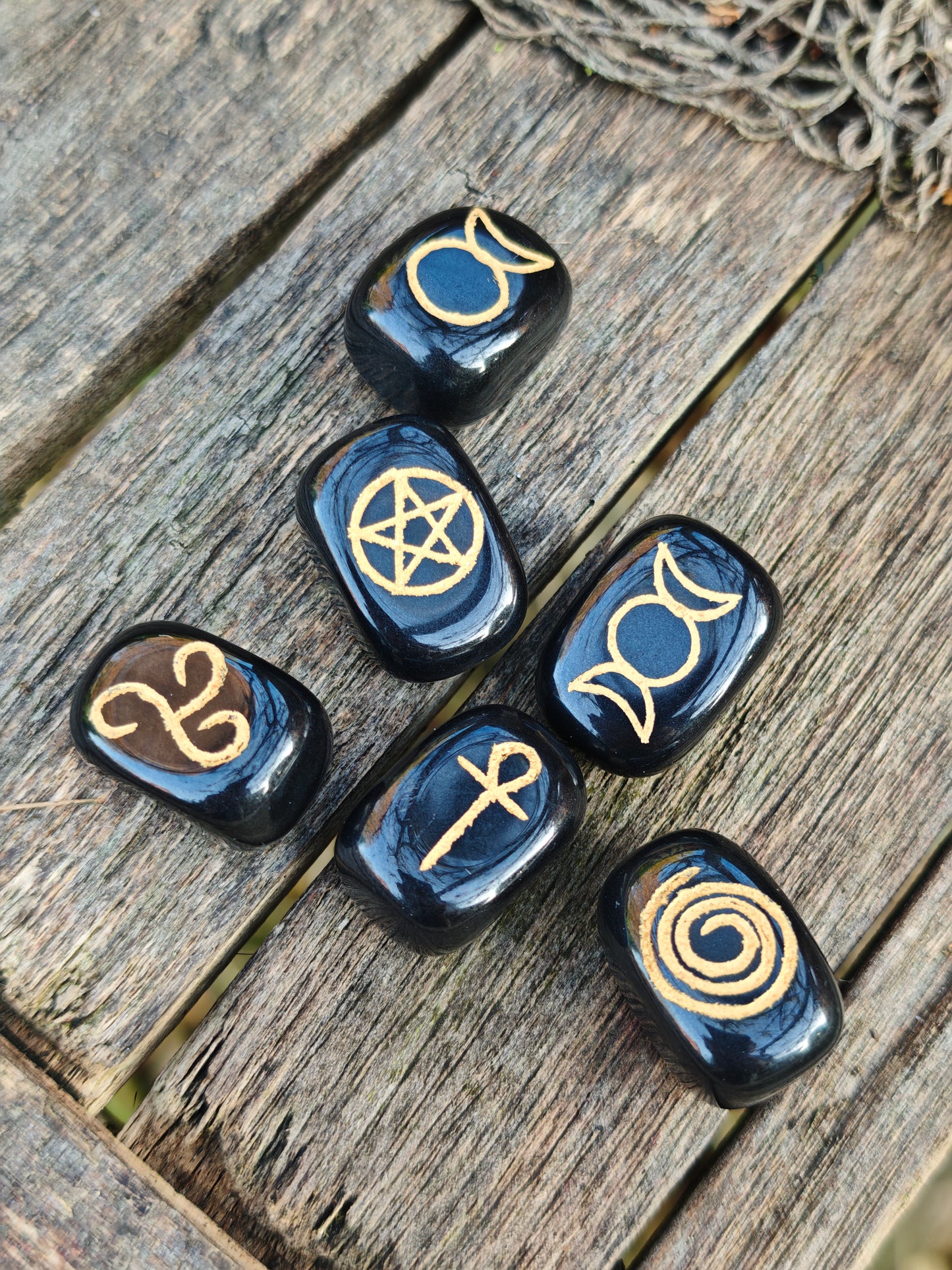 Wicca-Symbolsteine aus schwarzem Achat