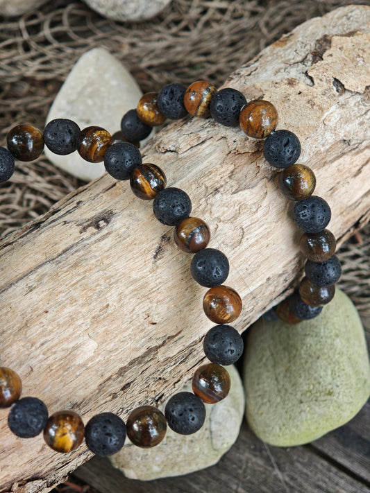 Tigerauge & Lavastein Armband