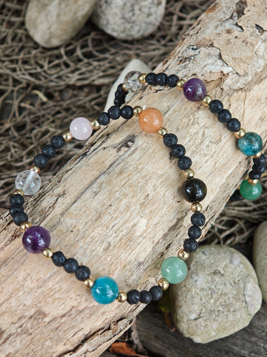 Lavastein Armband mit 7 Edelsteinen