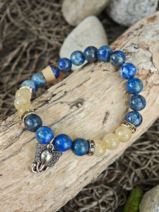 Lapislazuli & Rutilquarz Armband mit Ganesha