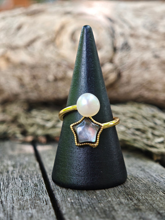 Ring mit Perle und Abalone-Stern