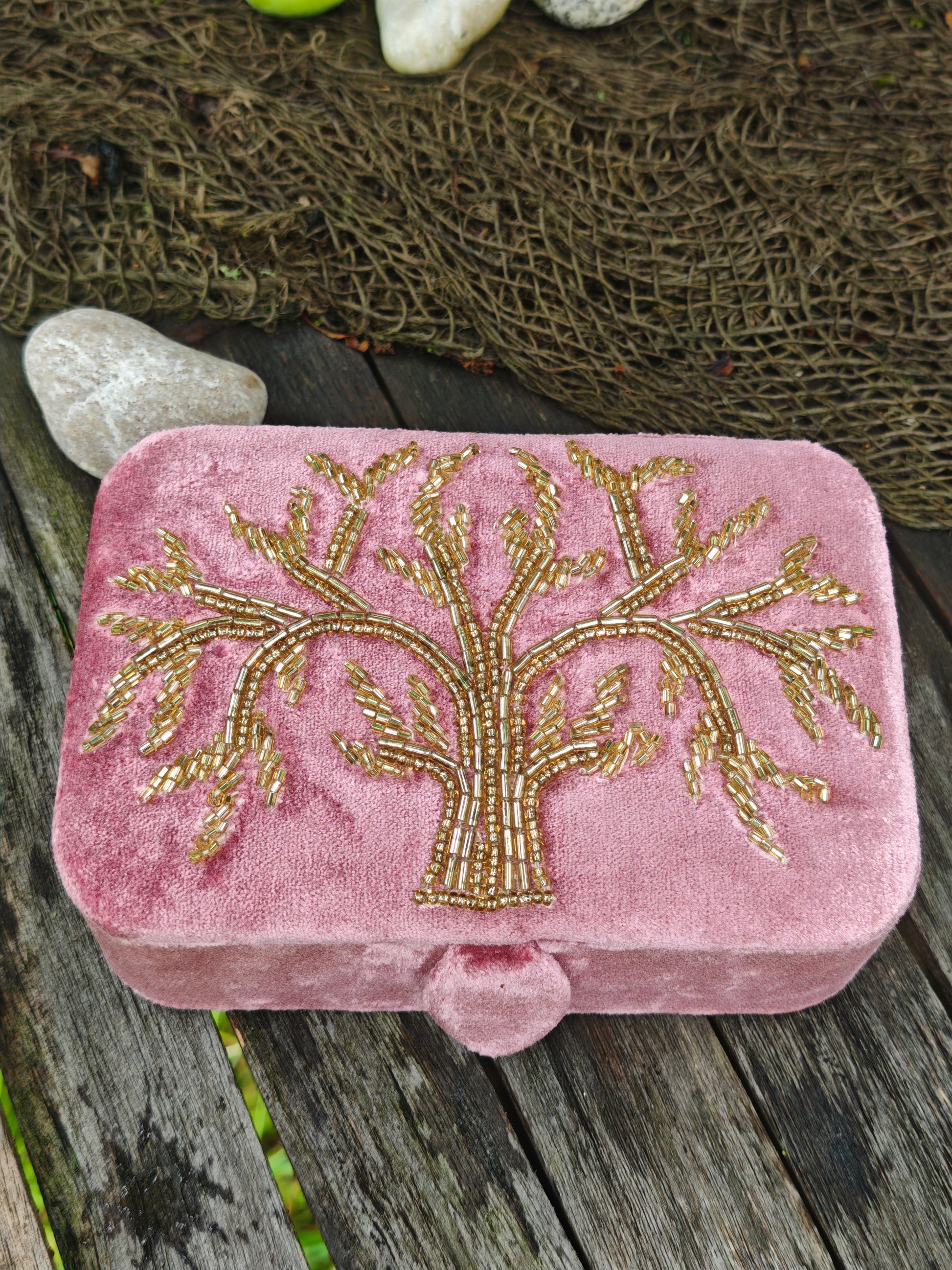 Tarotbox rosa Samt mit  Lebensbaum