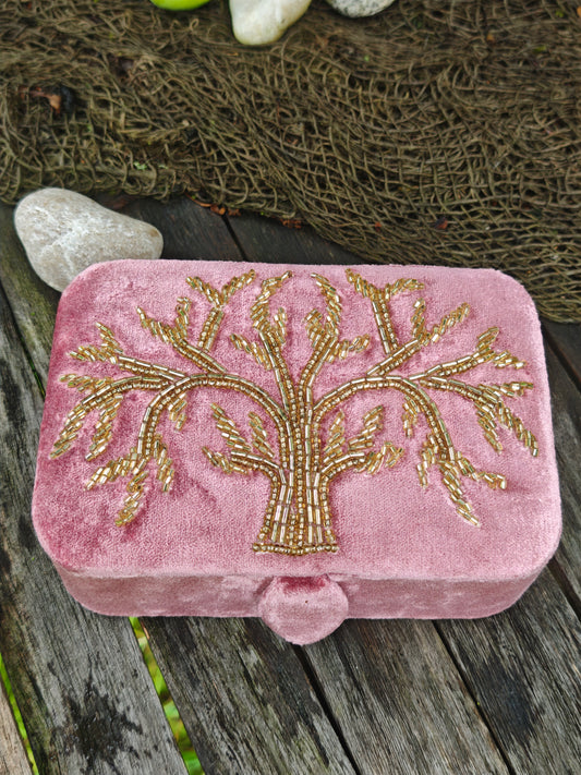 Tarotbox rosa Samt mit  Lebensbaum