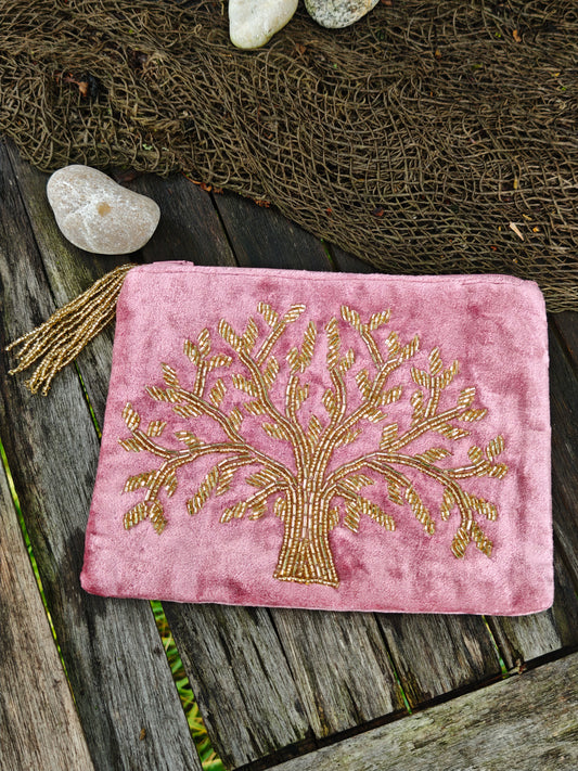 Samt-Mäppchen Rosa mit Lebensbaum 
