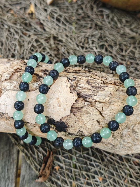 Armband grüner Aventurin und Lavasteine