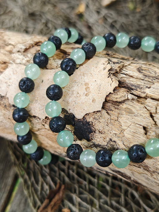 Armband grüner Aventurin und Lavasteine