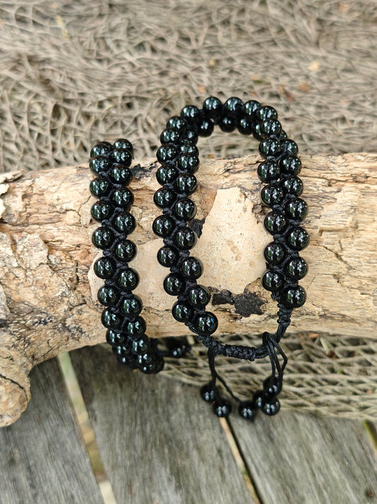 Schwarzer Achat Armband doppelreihig