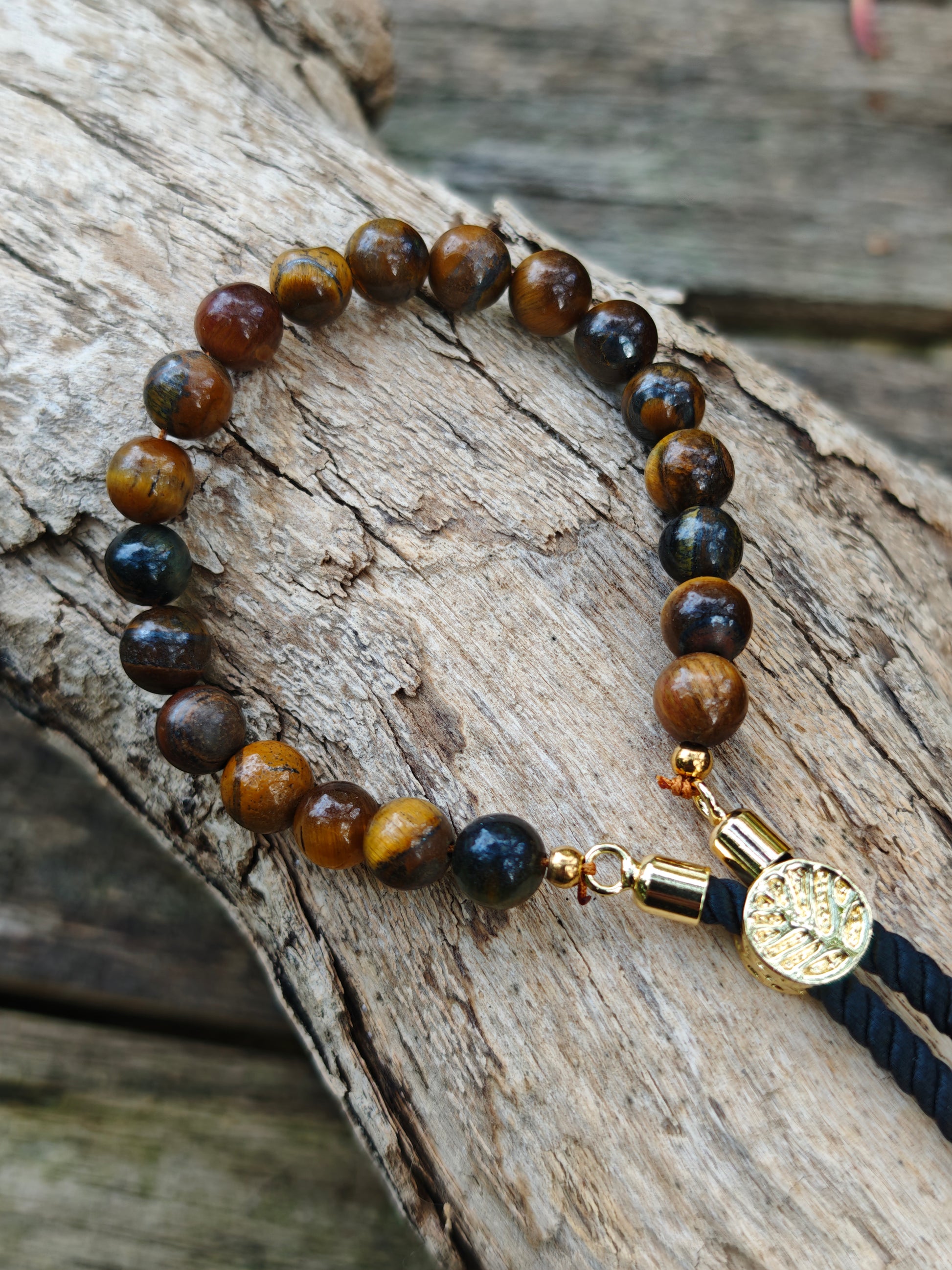 18K vergoldetes Edelstein-Schnurarmband mit Tigerauge – verstellbar