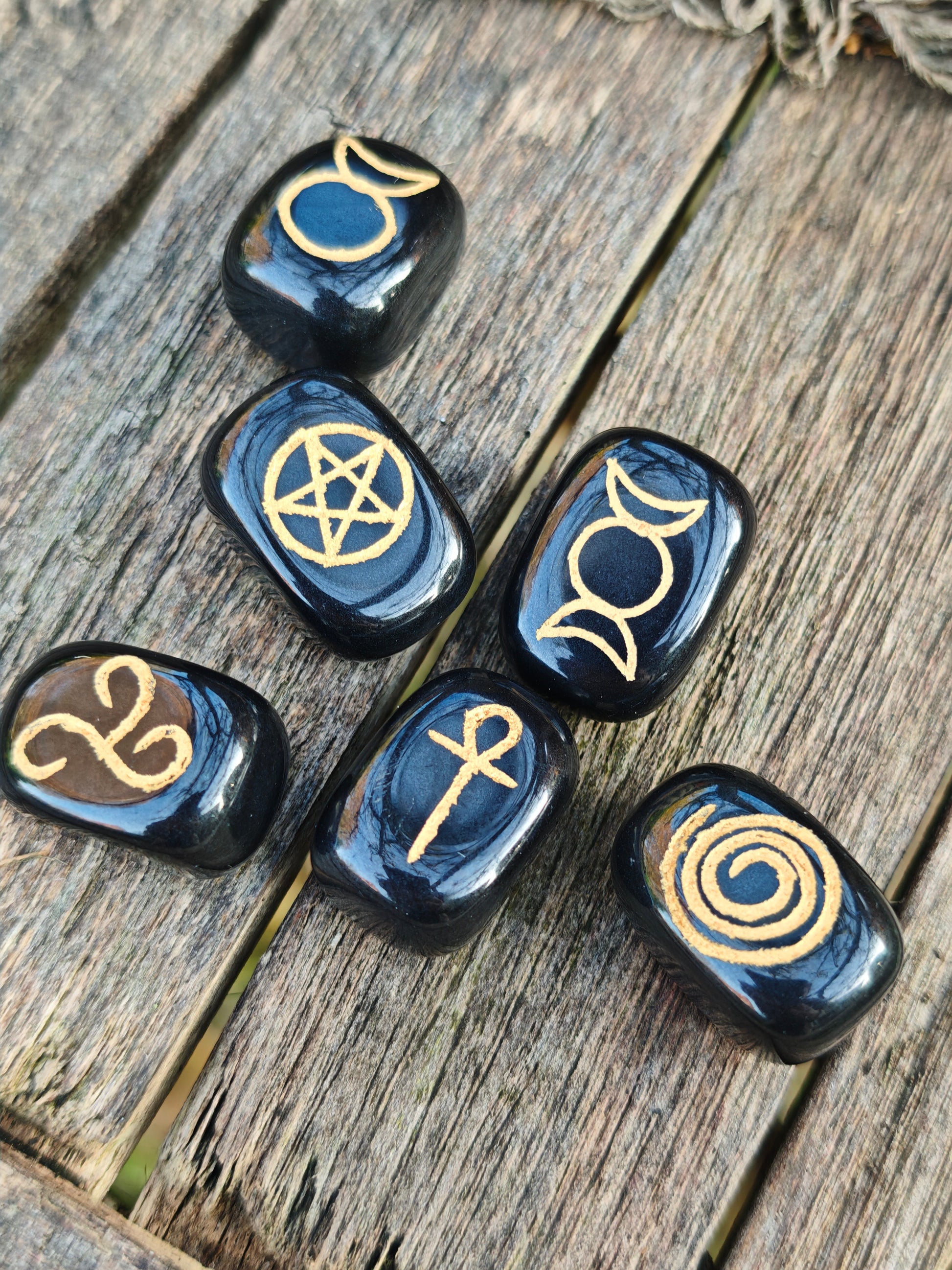 Wicca-Symbolsteine aus schwarzem Achat