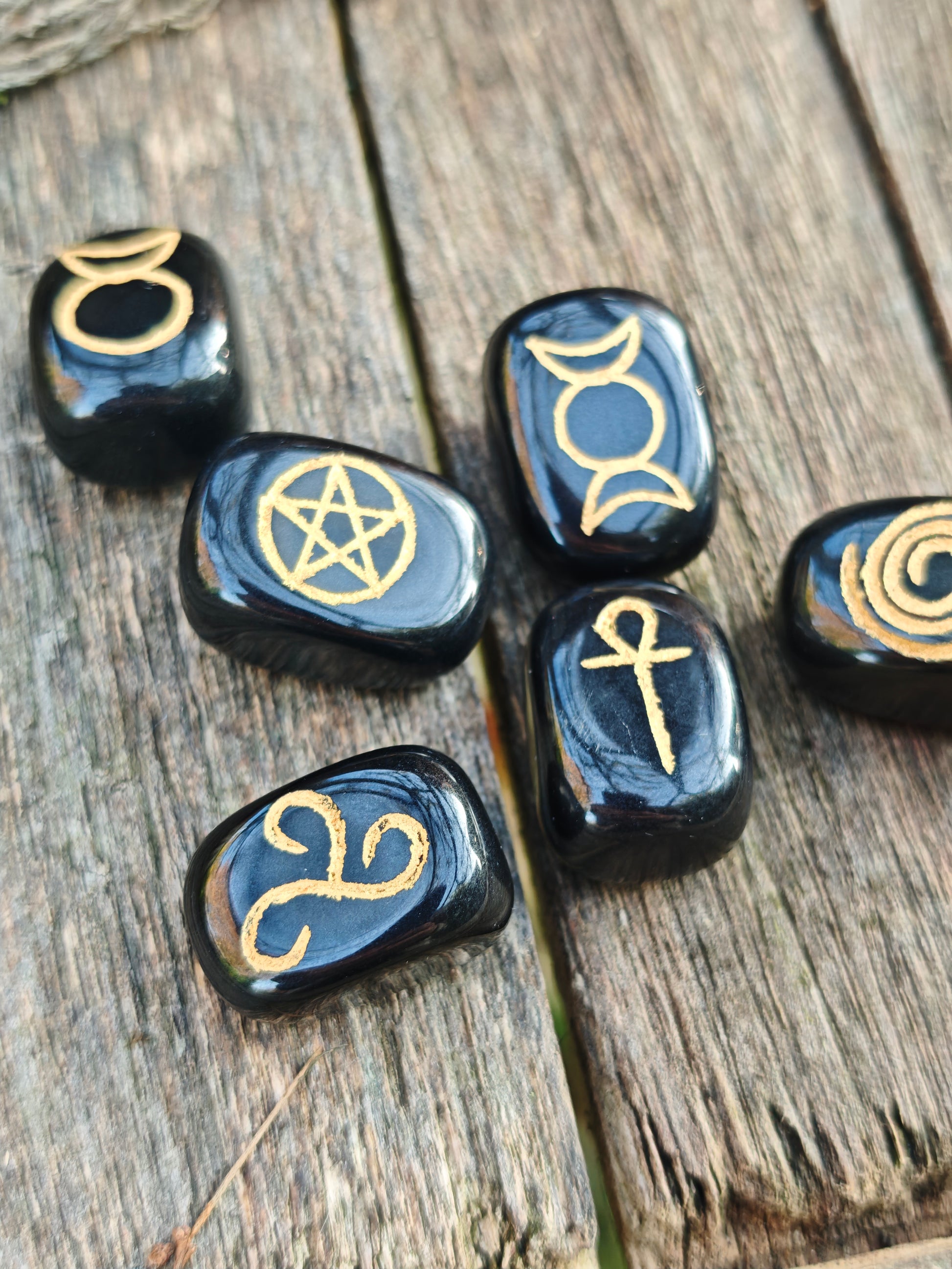 Wicca-Symbolsteine aus schwarzem Achat
