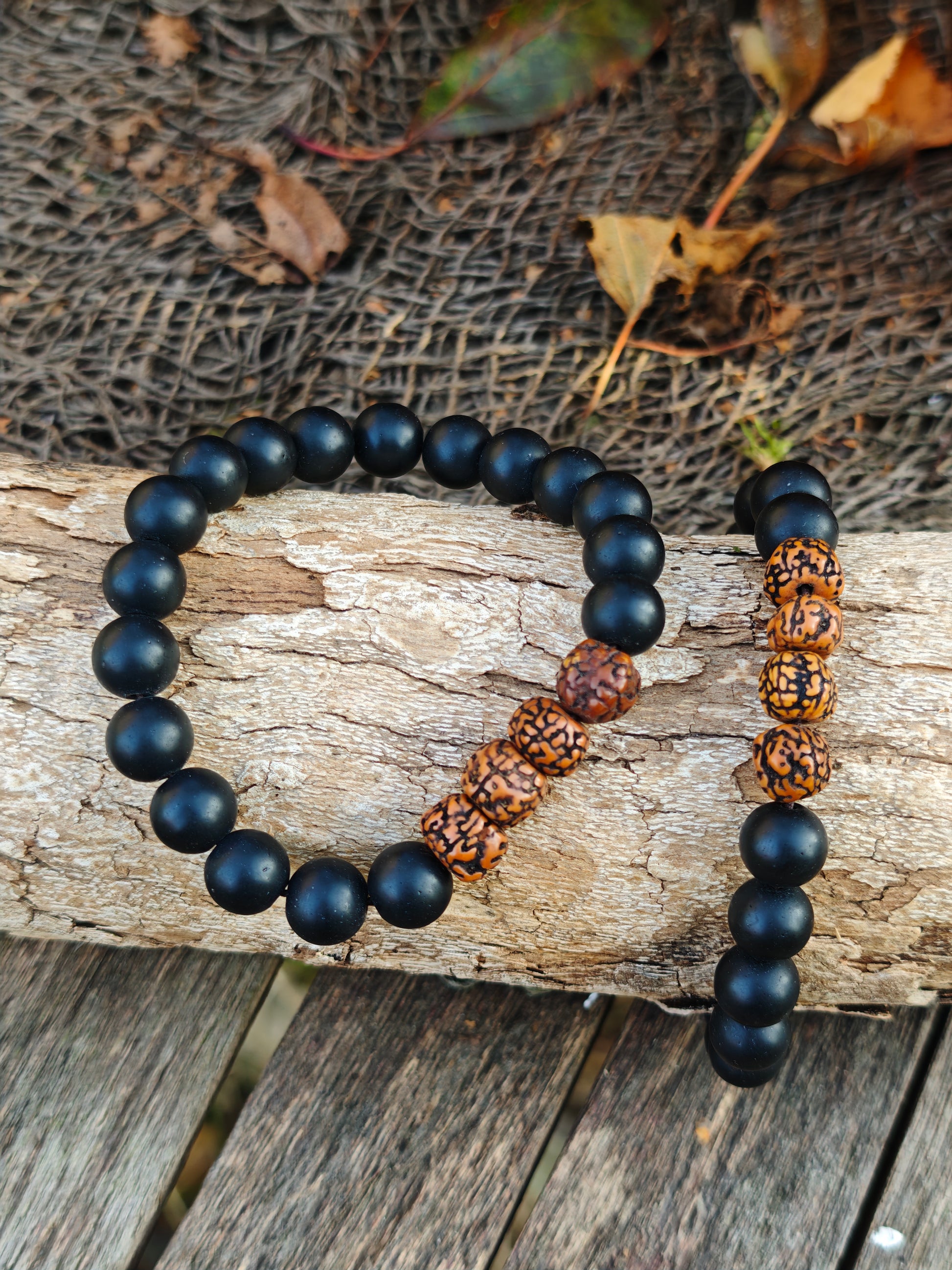 Armband schwarzer Onyx und Rudraksha-Samen