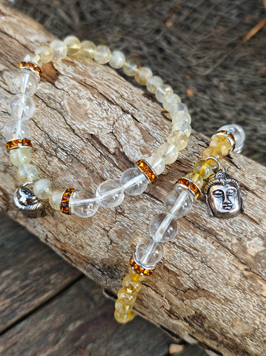 Armband aus Citrin & Bergkristall mit Buddha