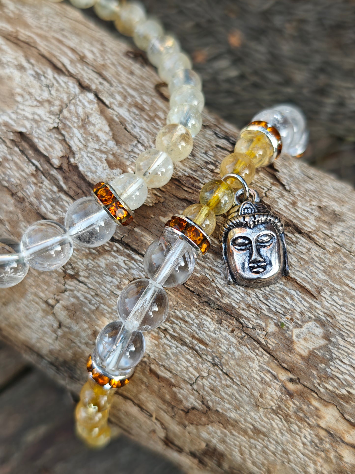 Armband aus Citrin & Bergkristall mit Buddha