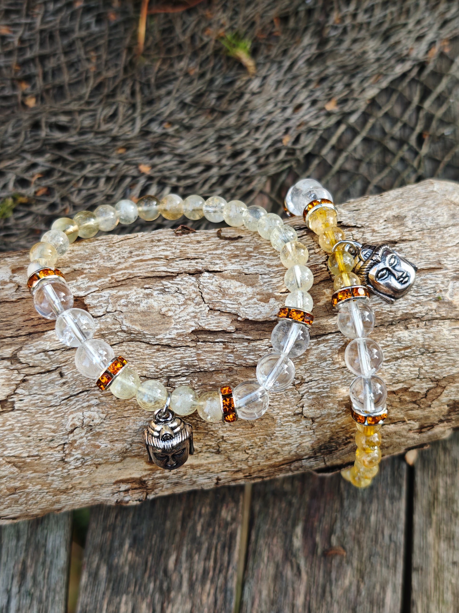 Armband aus Citrin & Bergkristall mit Buddha