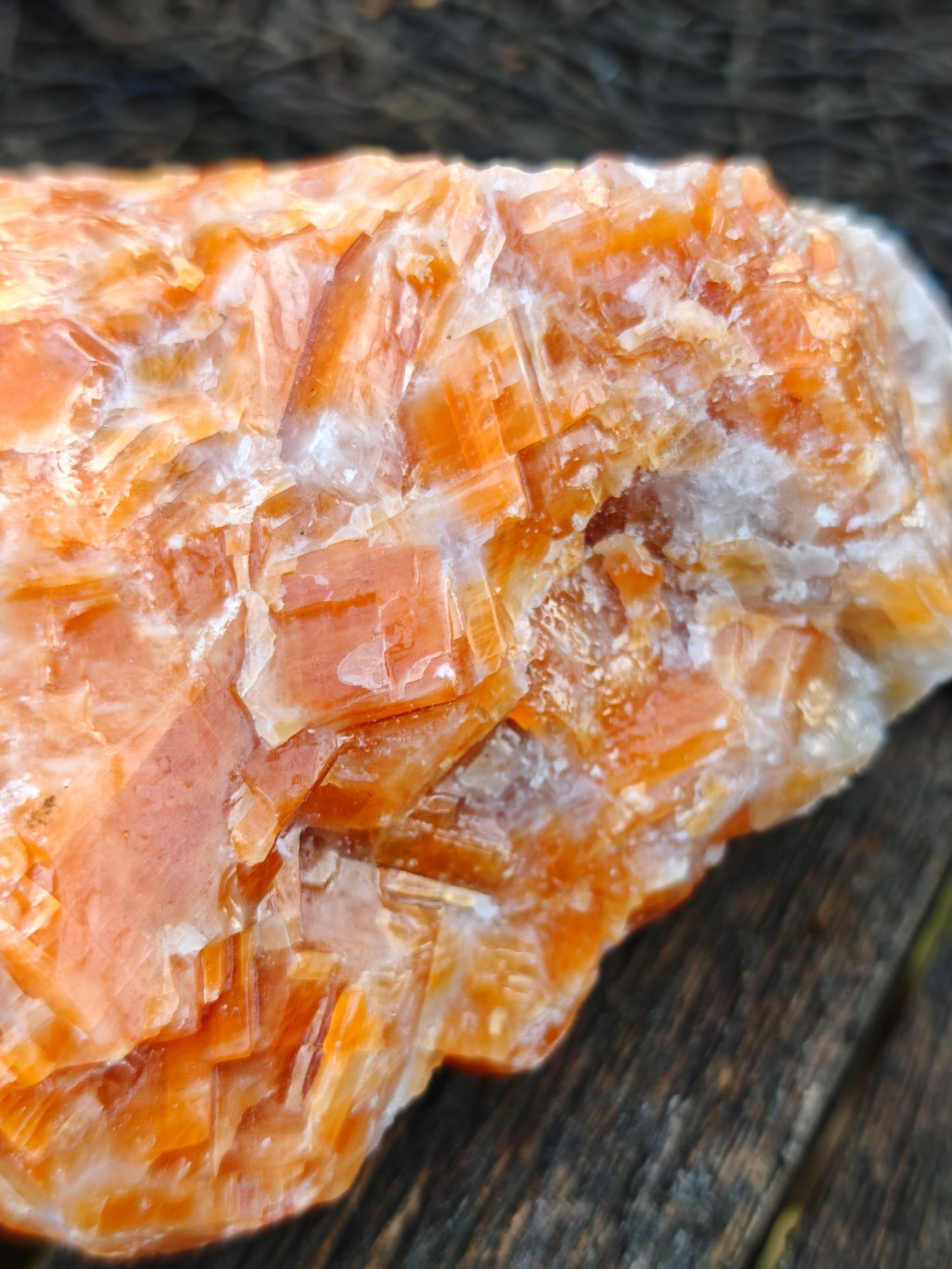 Orangencalcit Rohstein poliert