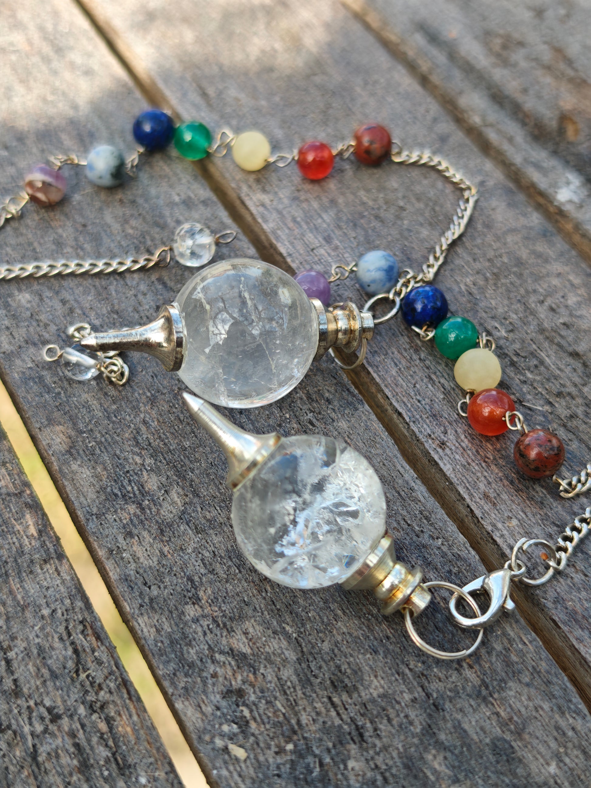 Bergkristall Pendel mit Chakrakette